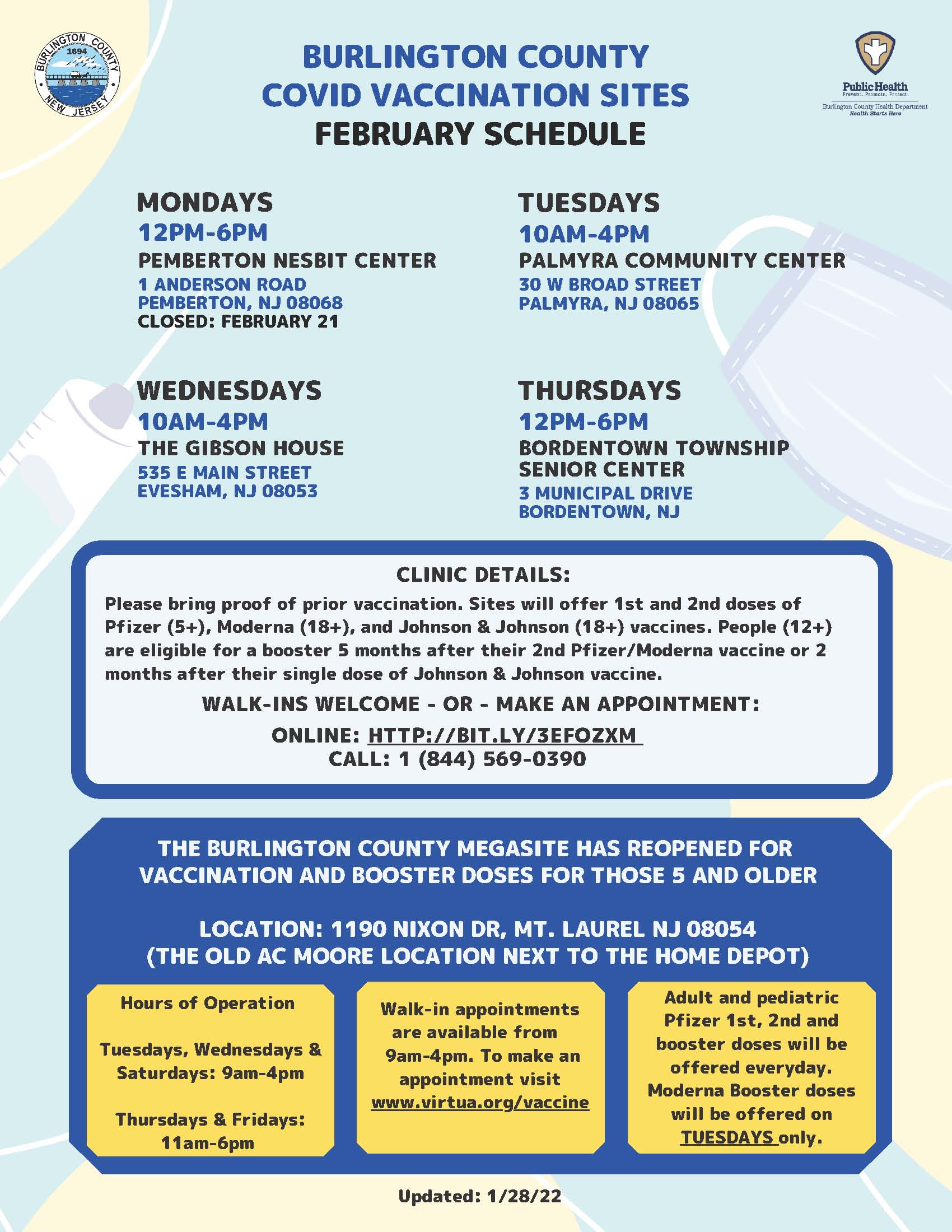 February 2022 COVID Vaccination Clinic Schedule