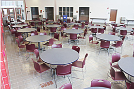 Auditorium room with round tables